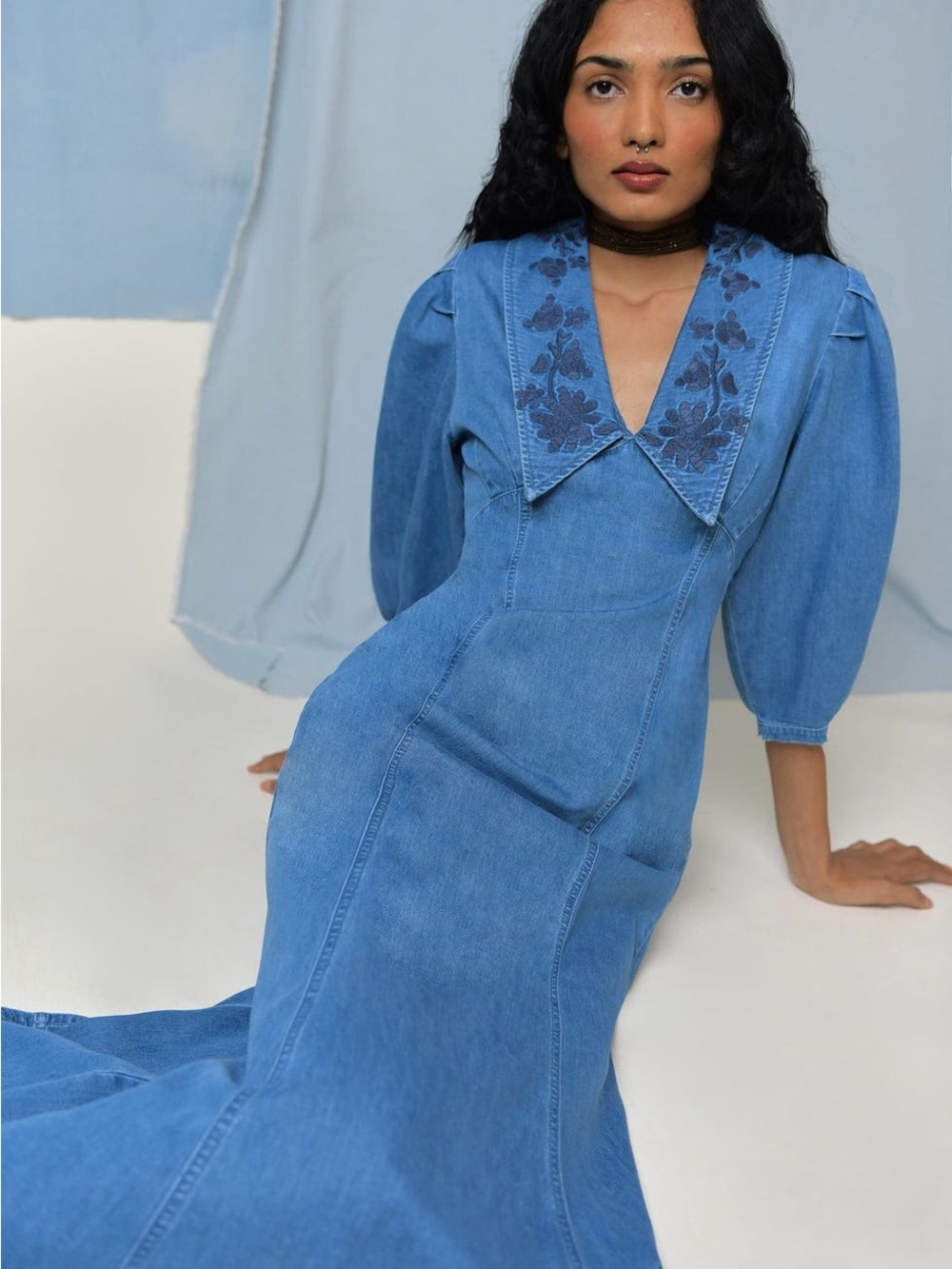 Rixo Malia floral-embroidered denim dress - Picture 3 of 6